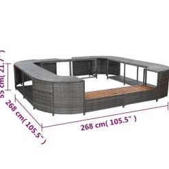vidaXL Borde cuadrado bañera hidromasaje ratán PE 268x268x55 cm Gris