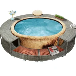 vidaXL Borde de bañera de hidromasaje ratán sintético Gris Best