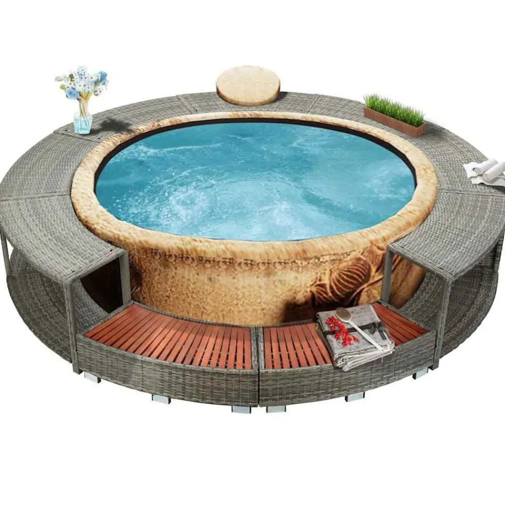 vidaXL Borde de bañera de hidromasaje ratán sintético Gris Best