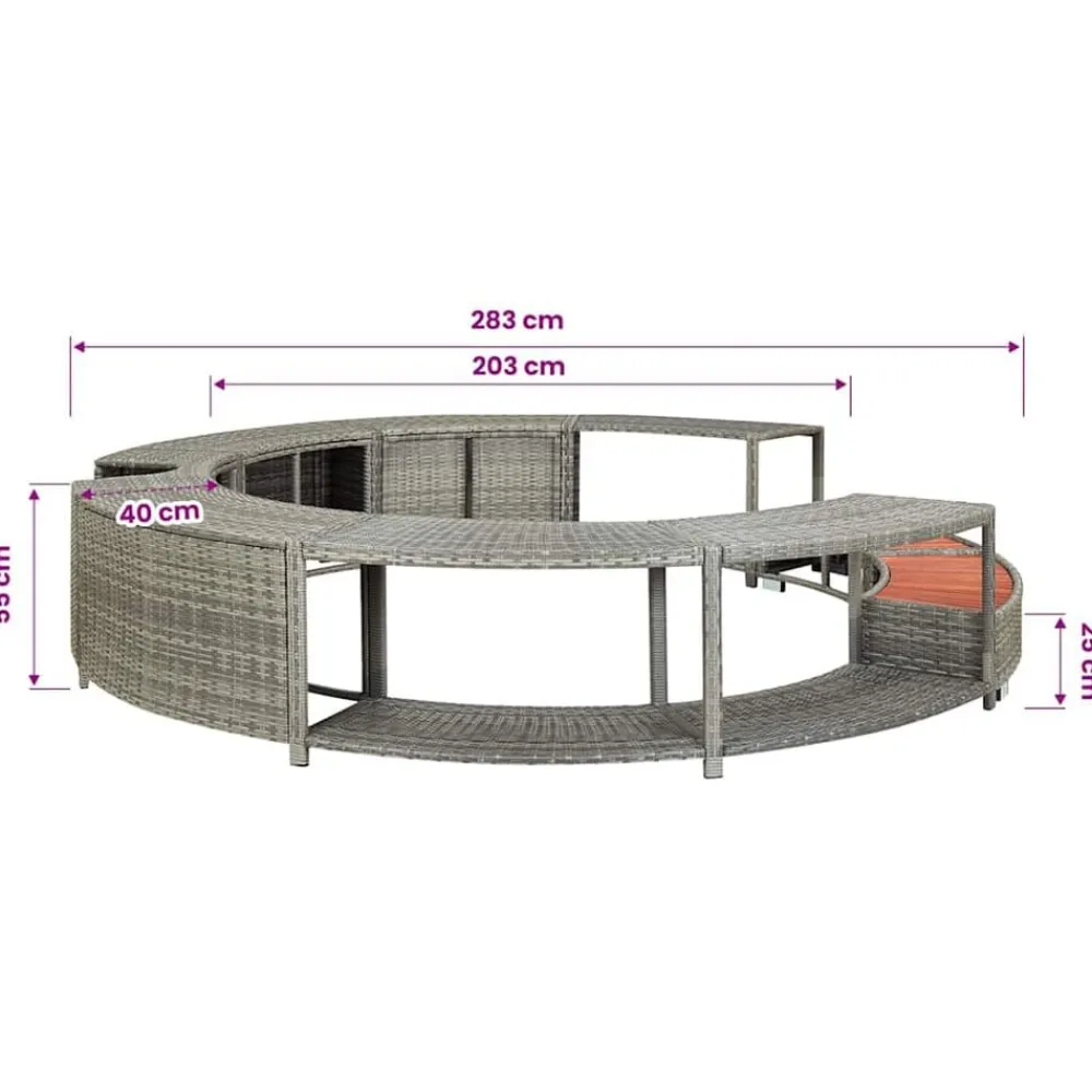 vidaXL Borde de bañera de hidromasaje ratán sintético Gris Best