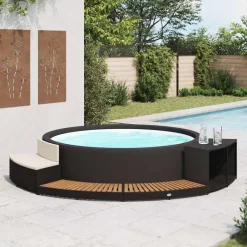 vidaXL Borde de bañera de hidromasaje ratán PE madera de acacia negro Hot