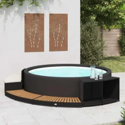 vidaXL Borde de bañera de hidromasaje ratán PE madera de acacia negro Hot