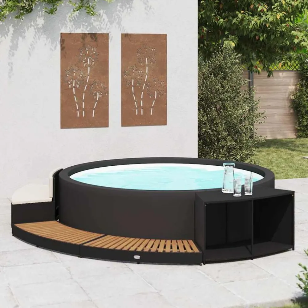 vidaXL Borde de bañera de hidromasaje ratán PE madera de acacia negro Hot