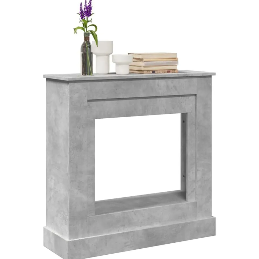 vidaXL Accesorios Para Hornos De Leña Y Chimeneas-Borde de chimenea madera ingeniería gris hormigón 90x30x90 cm