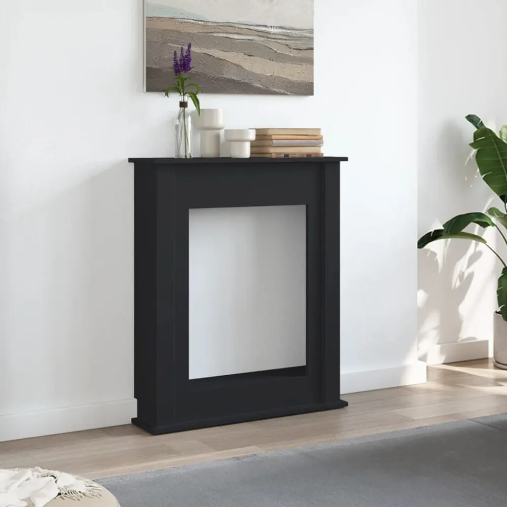 vidaXL Borde de chimenea madera de ingeniería 75x20x87,5 cm Negro New