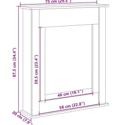 vidaXL Borde de chimenea madera ingeniería 75x20x87,5 cm Gris sonoma Hot