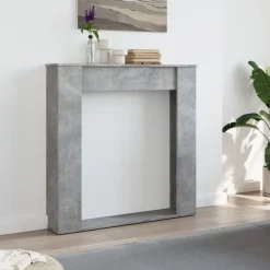 vidaXL Accesorios Para Hornos De Leña Y Chimeneas-Borde de chimenea madera ingeniería gris hormigón 100x20x100 cm