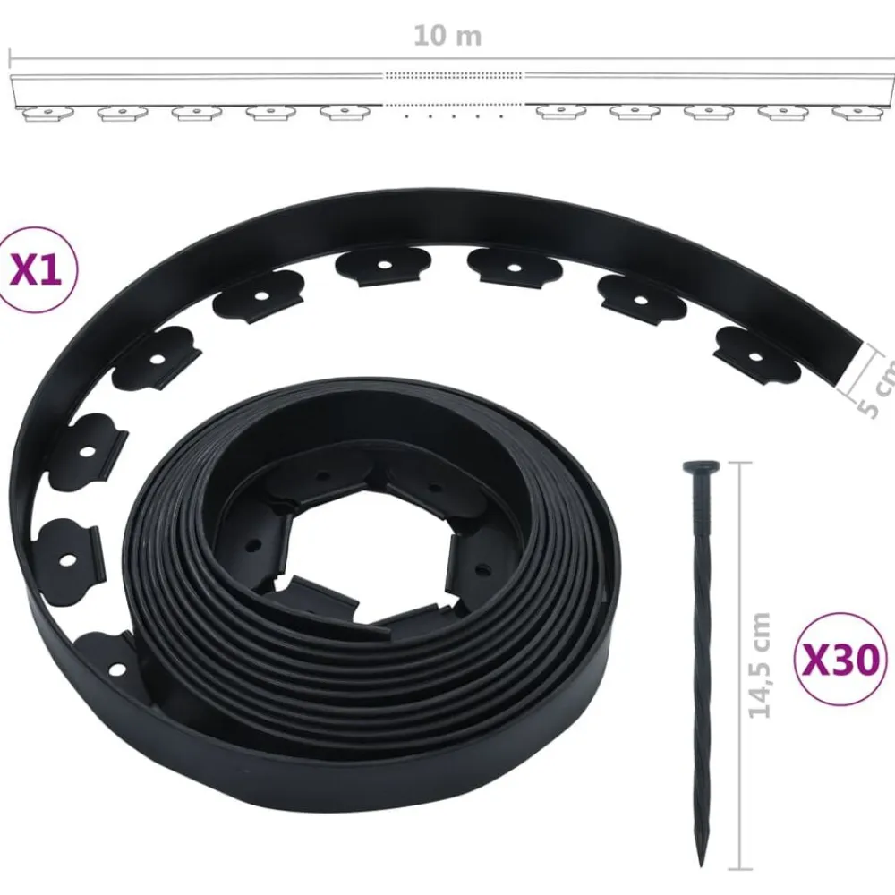 vidaXL Vallas De Jardín-Borde de césped flexible con 30 estacas 10 m 5 cm
