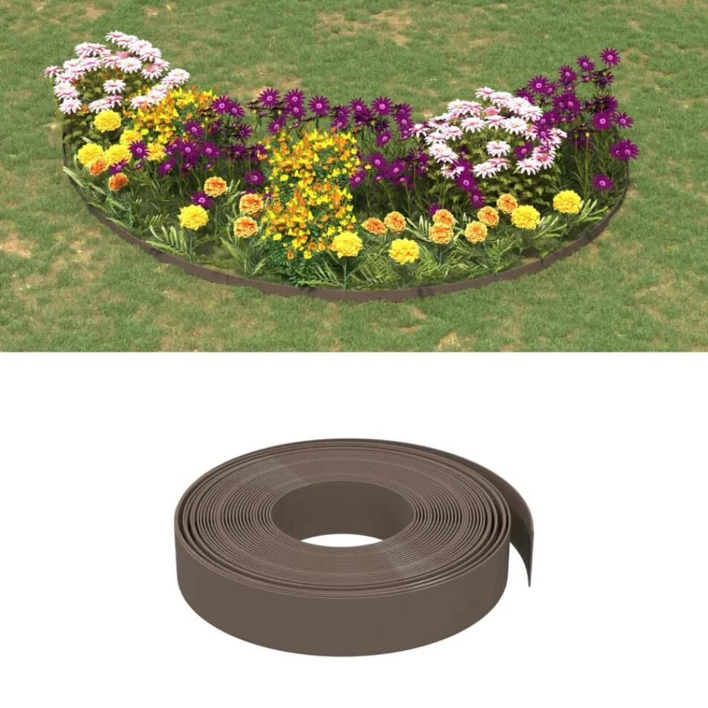 vidaXL Bordura de jardín polietileno marrón 10 m 10 cm Marrón New