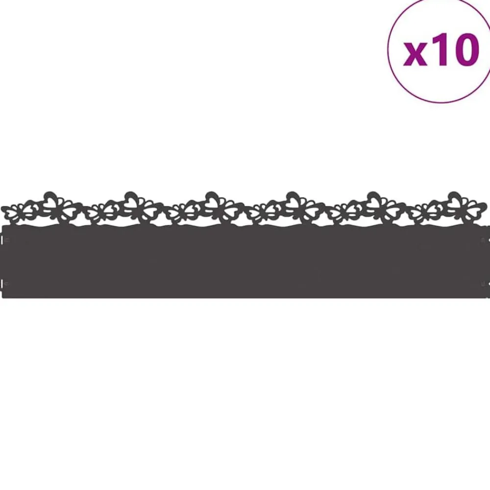 vidaXL Borduras para césped 10 pcs 103 x 0,05 x 22 cm Acero Negro Online