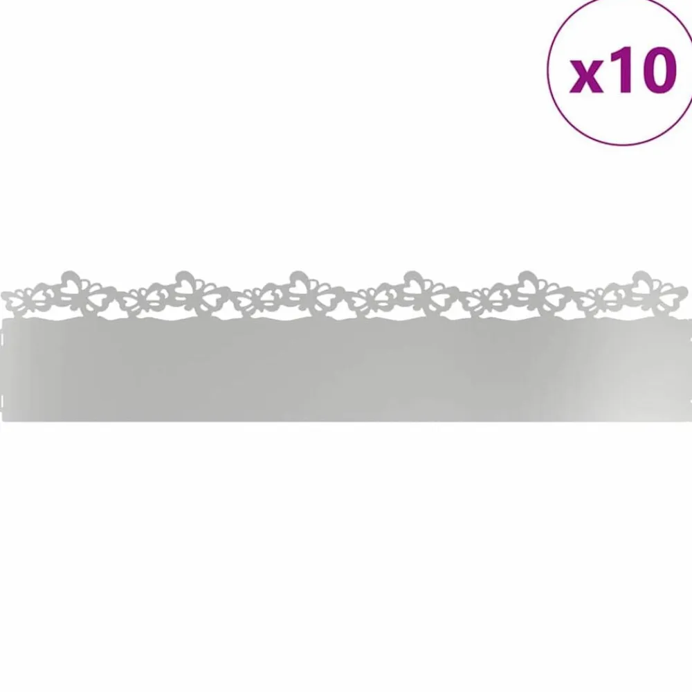 vidaXL Vallas De Jardín-Borduras para césped 10 pcs Plateado 103 x 0,05 x 22 cm