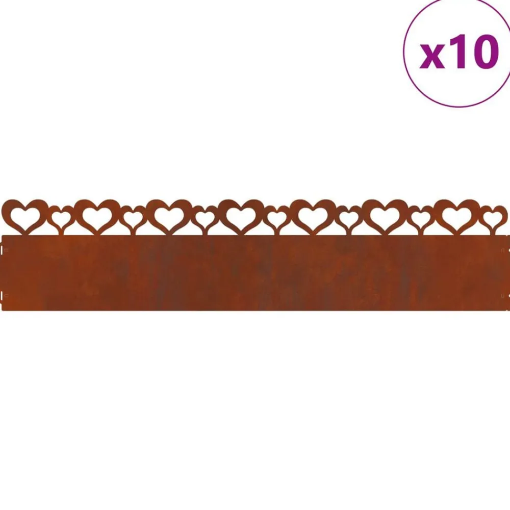 vidaXL Vallas De Jardín-Borduras para césped 10 pcs Oxidado 103 x 0,05 x 22 cm