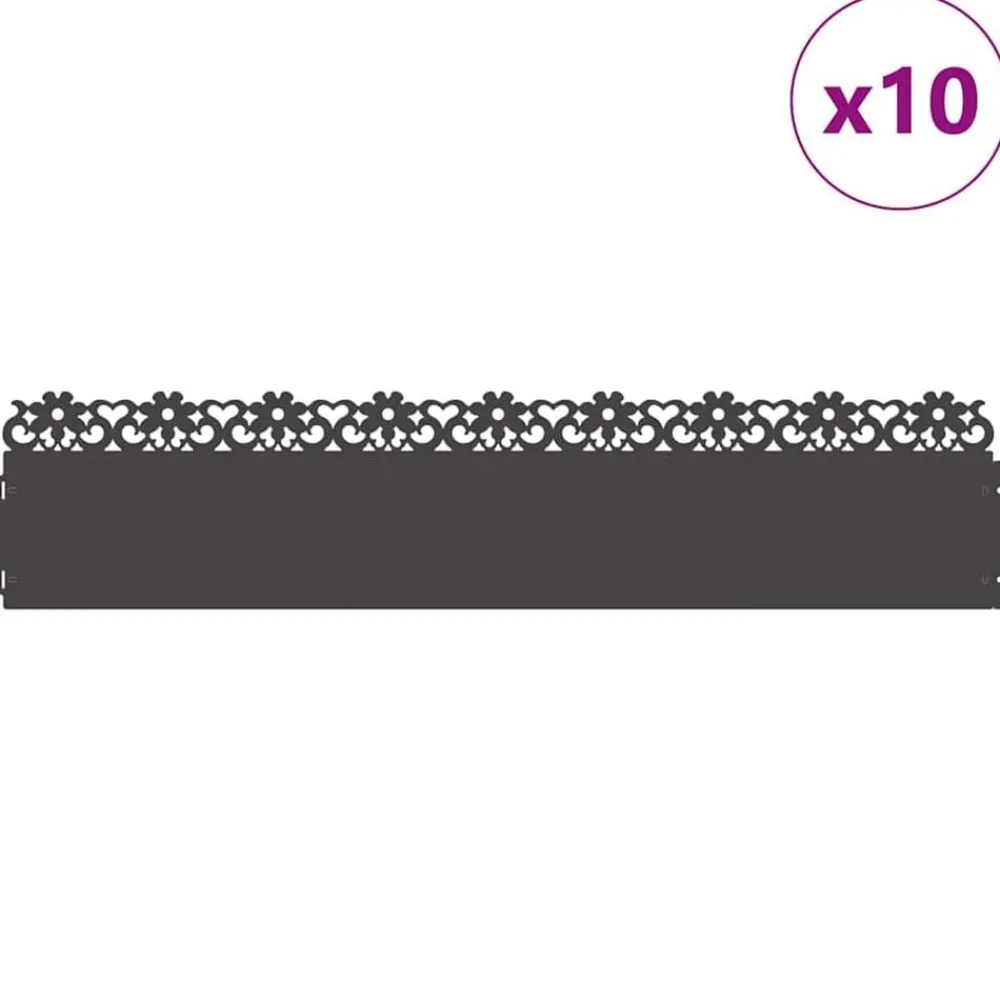 vidaXL Borduras para césped 10 pcs 103 x 0,05 x 22 cm Acero Negro Best