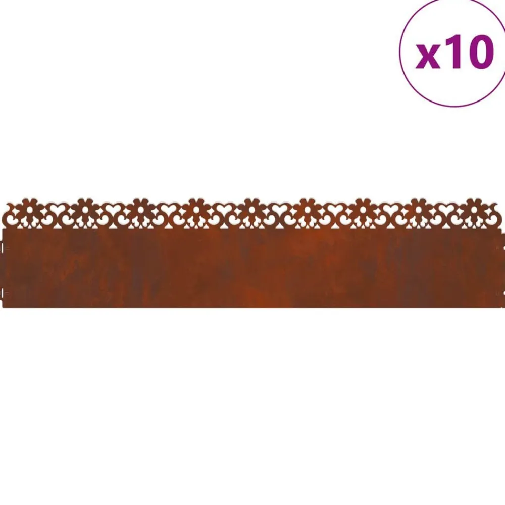 vidaXL Borduras para césped 10 pcs Oxidado 103 x 0,05 x 22 cm Acero oxidado Outlet