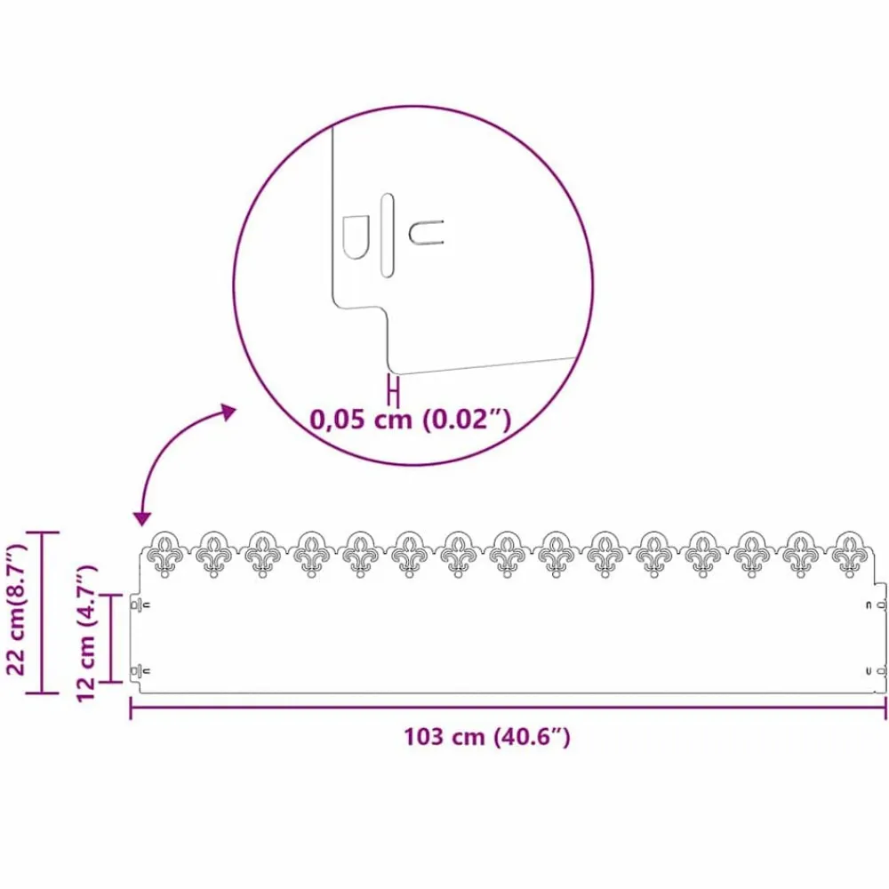 vidaXL Borduras para césped 10 pcs Plateado 103 x 0,05 x 22 cm Acero galvanizado Discount