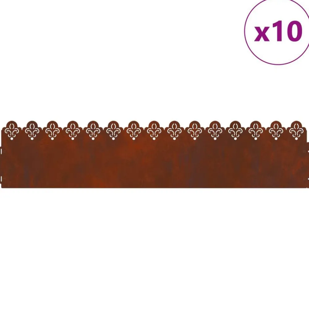 vidaXL Vallas De Jardín-Borduras para césped 10 pcs Oxidado 103 x 0,05 x 22 cm
