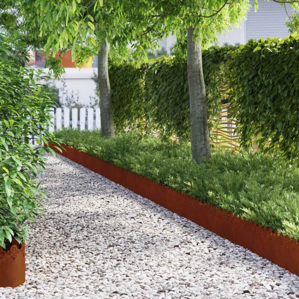 vidaXL Vallas De Jardín-Borduras para césped 10 pcs Oxidado 103 x 0,05 x 22 cm