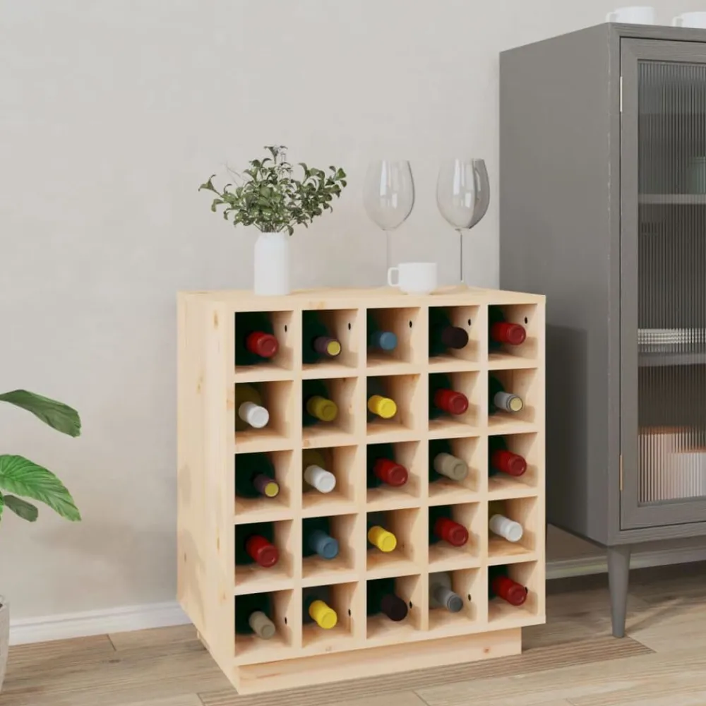 vidaXL Botellero de madera maciza de pino 55,5x34x61 cm Natural New