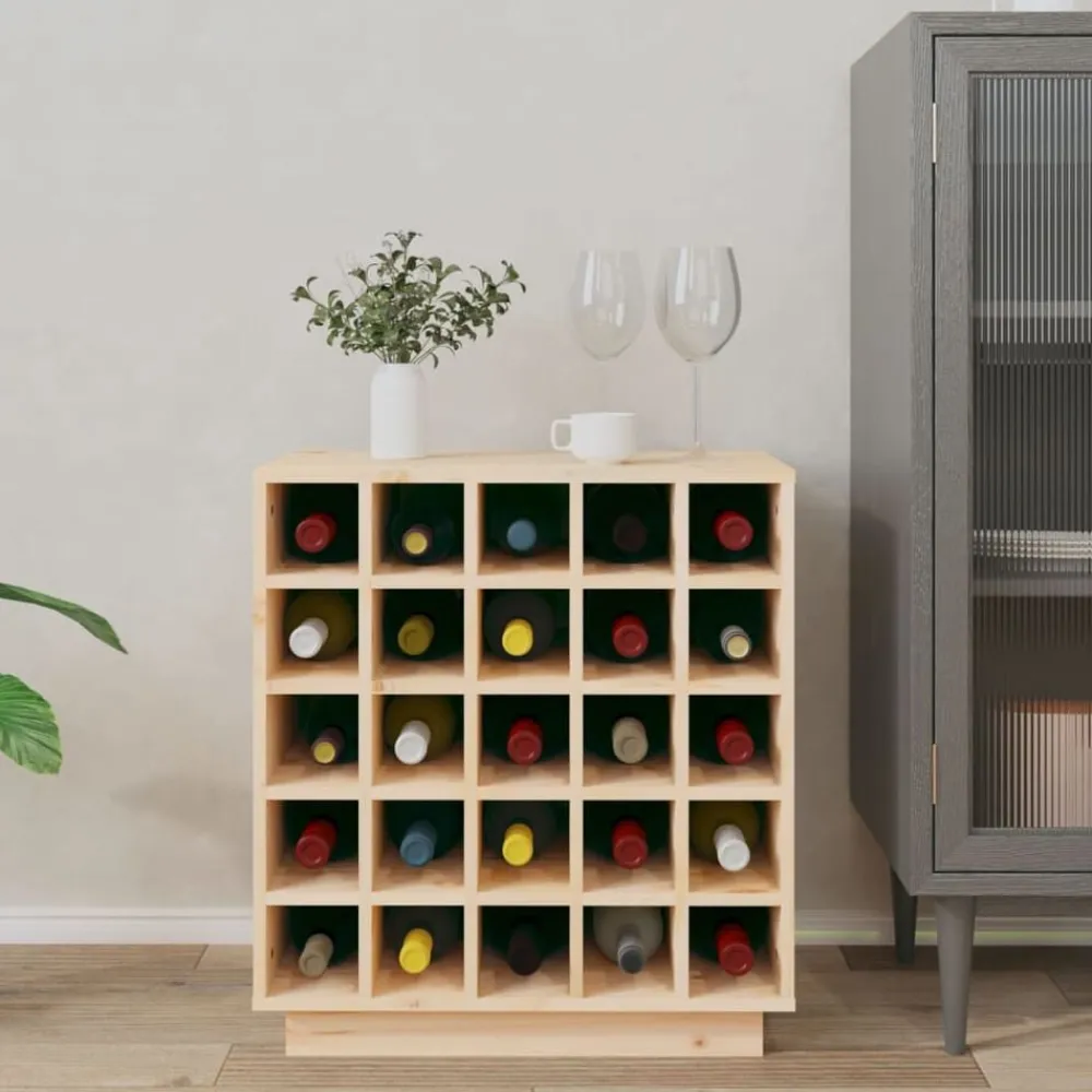 vidaXL Botellero de madera maciza de pino 55,5x34x61 cm Natural New