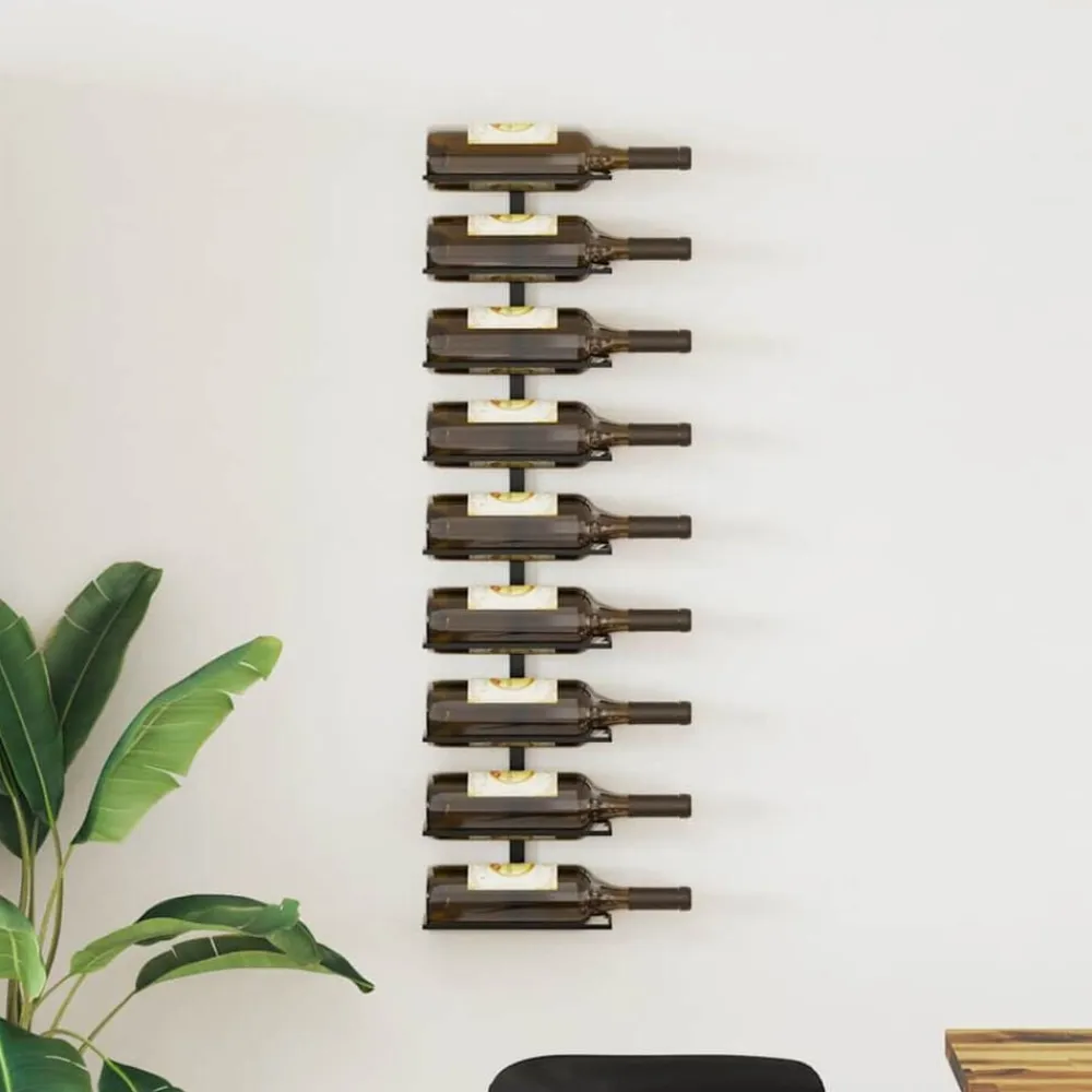 vidaXL Botellero de pared para 9 botellas hierro Negro New