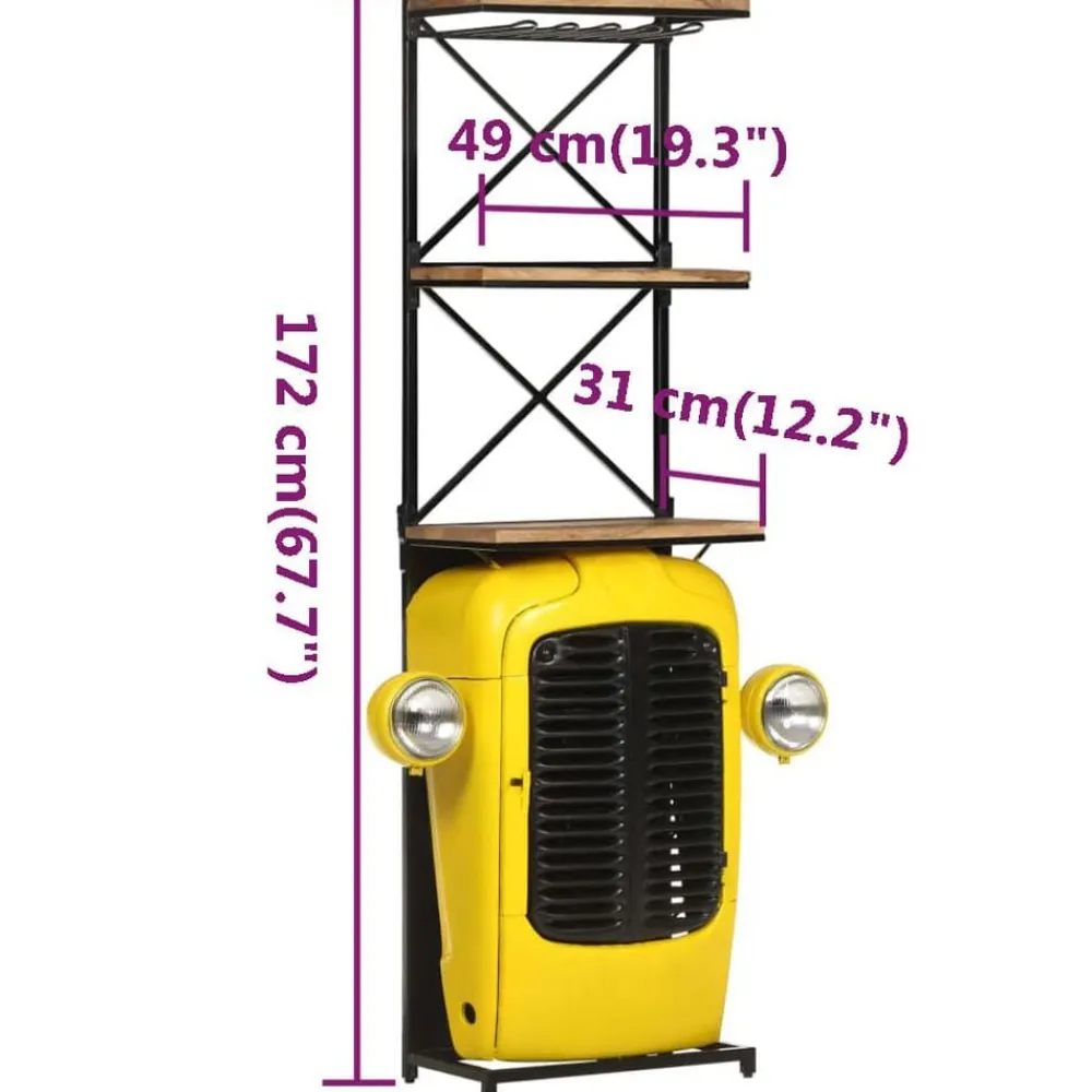 vidaXL Botellero forma de tractor madera mango 49x31x172 cm Amarillo Best