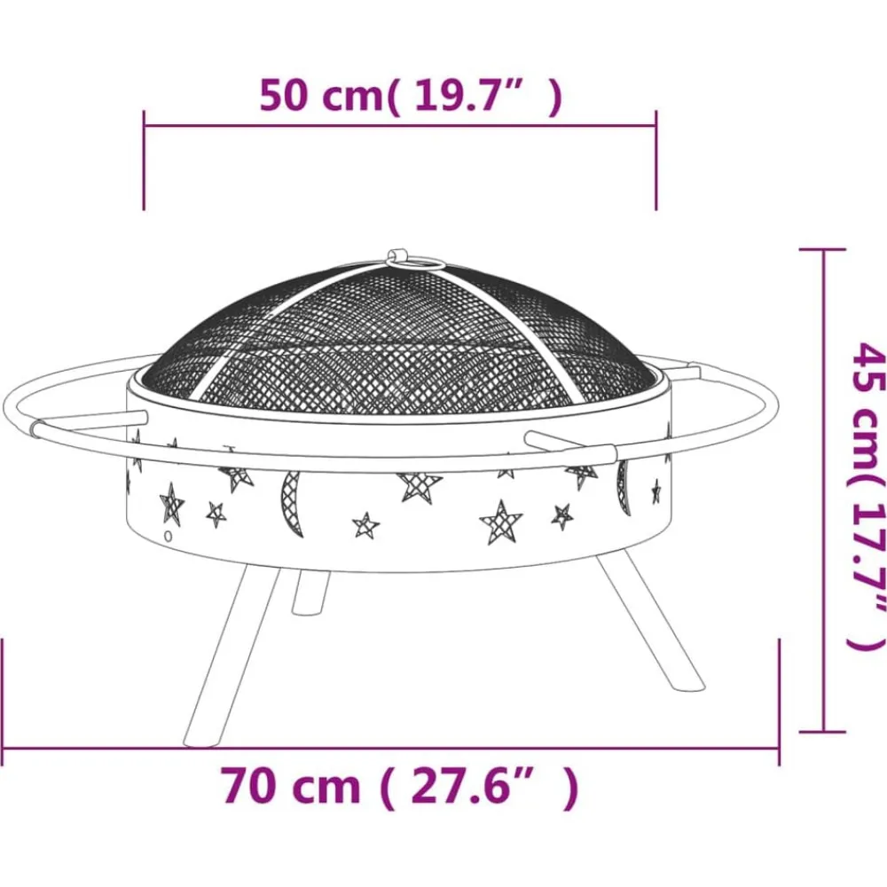 vidaXL Chimeneas-Brasero con atizador acero XXL 70 cm