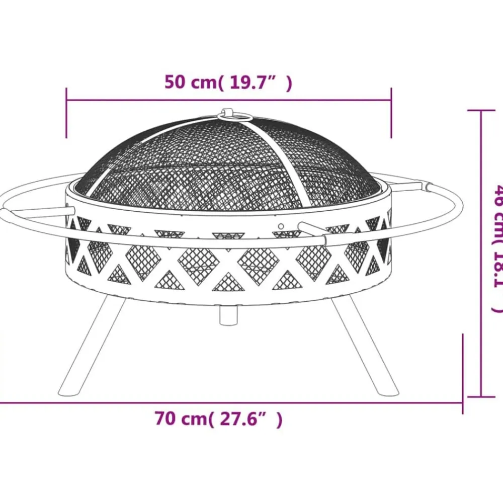 vidaXL Brasero con atizador acero XXL 70 cm Hot