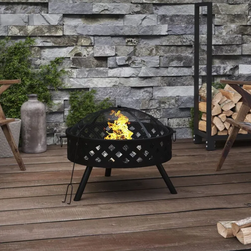 vidaXL Chimeneas-Brasero con atizador acero XXL 58 cm