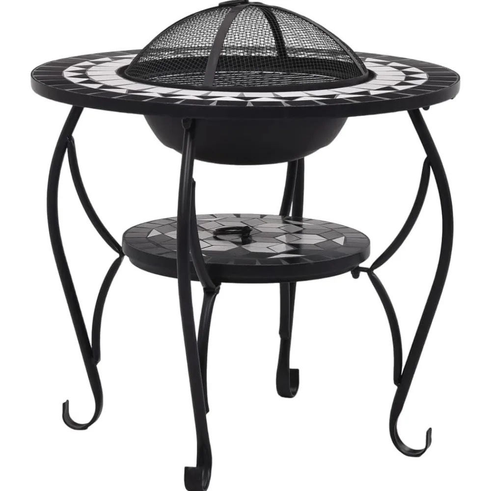 vidaXL Brasero de mosaico cerámica y blanco 68 cm Negro Best