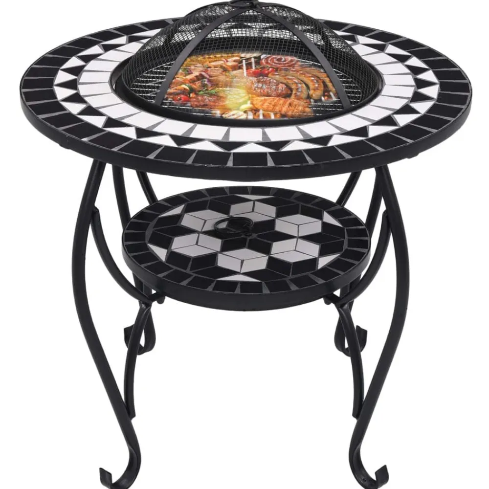 vidaXL Brasero de mosaico cerámica y blanco 68 cm Negro Best