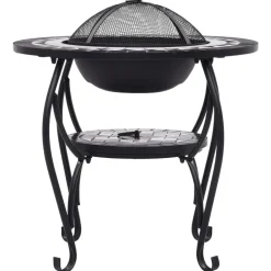 vidaXL Brasero de mosaico cerámica y blanco 68 cm Negro Best