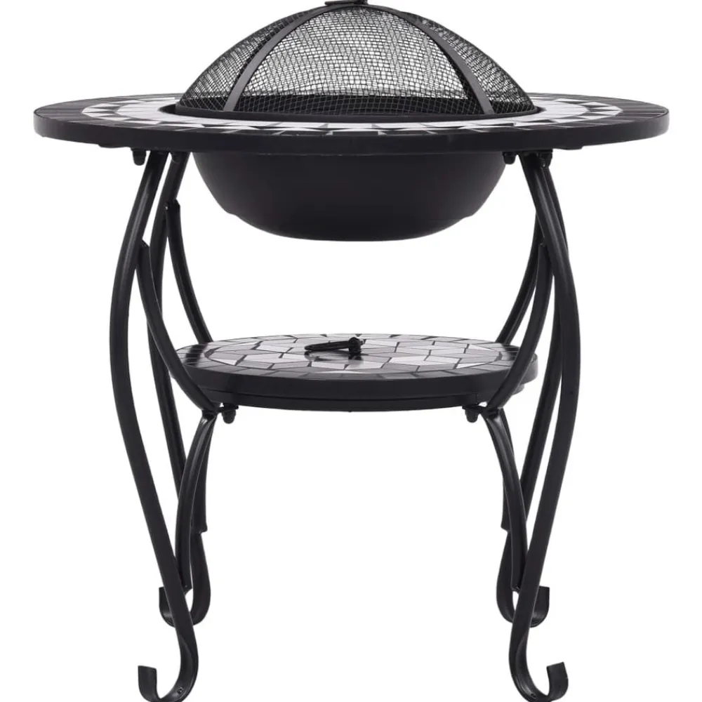 vidaXL Brasero de mosaico cerámica y blanco 68 cm Negro Best