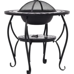 vidaXL Brasero de mosaico cerámica y blanco 68 cm Negro Best