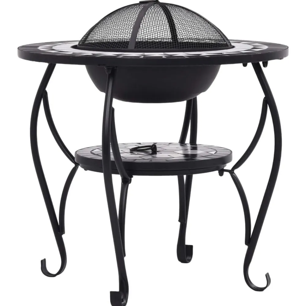 vidaXL Brasero de mosaico cerámica y blanco 68 cm Negro Best
