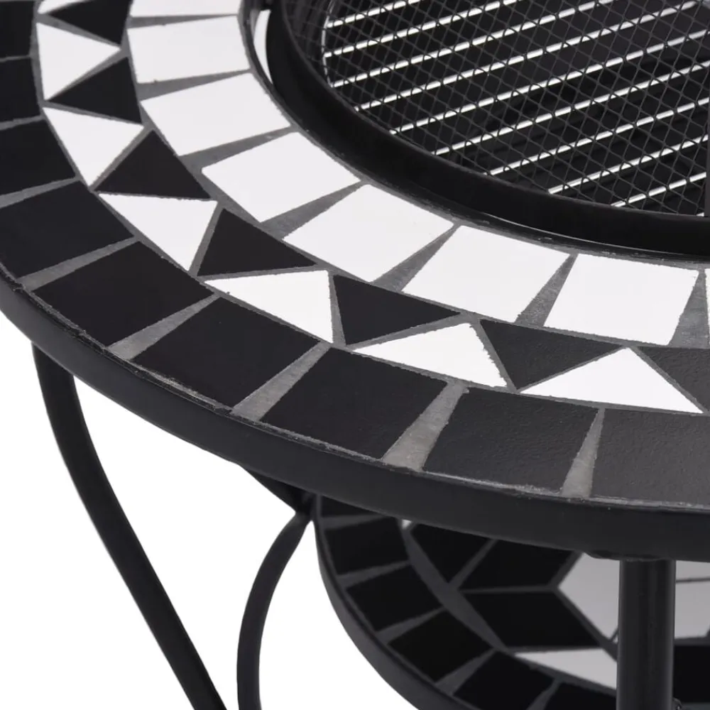 vidaXL Brasero de mosaico cerámica y blanco 68 cm Negro Best
