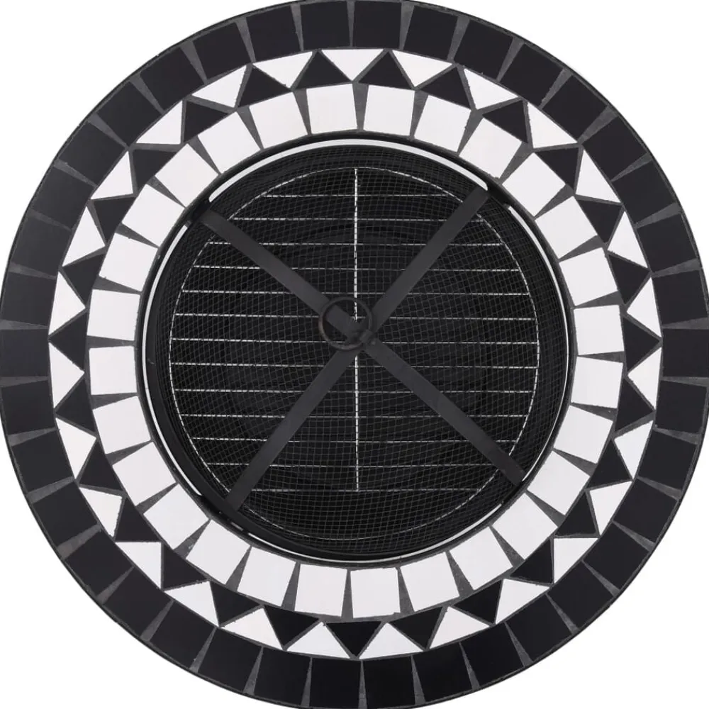 vidaXL Brasero de mosaico cerámica y blanco 68 cm Negro Best