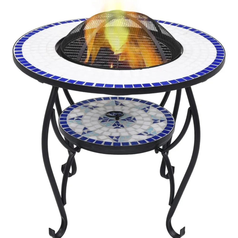 vidaXL Chimeneas-Brasero de mosaico cerámica y blanco 68 cm