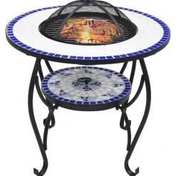 vidaXL Chimeneas-Brasero de mosaico cerámica y blanco 68 cm