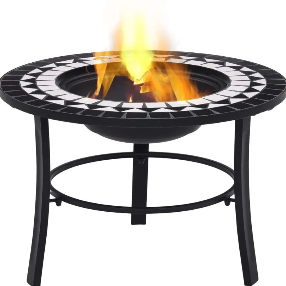 vidaXL Brasero de mosaico cerámica 68 cm Negro y blanco New