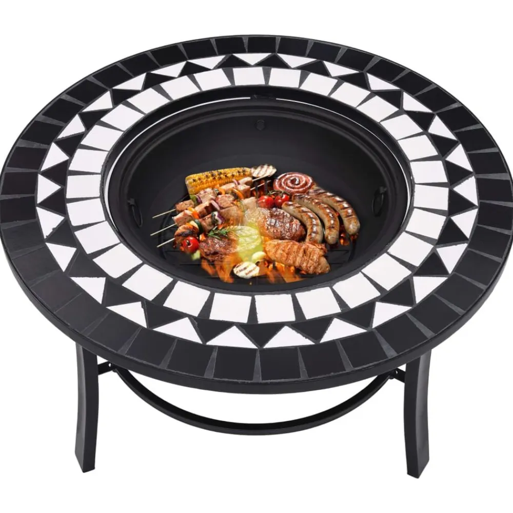 vidaXL Brasero de mosaico cerámica 68 cm Negro y blanco New