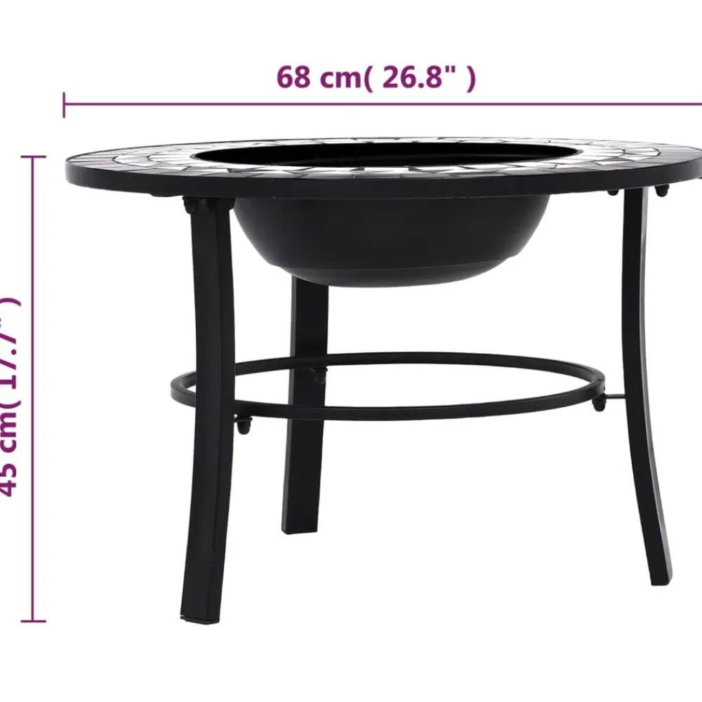 vidaXL Brasero de mosaico cerámica 68 cm Negro y blanco New