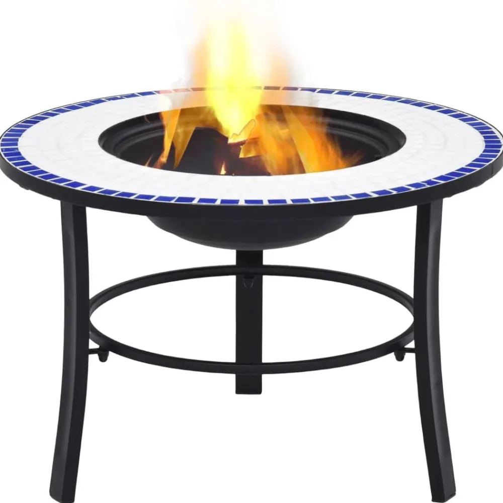 vidaXL Brasero de mosaico cerámica 68 cm Azul y blanco Clearance