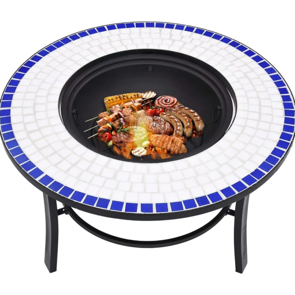 vidaXL Brasero de mosaico cerámica 68 cm Azul y blanco Clearance