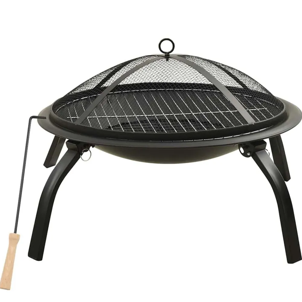 vidaXL Brasero y barbacoa 2 en 1 con atizador acero 56x56x49 cm Negro Discount