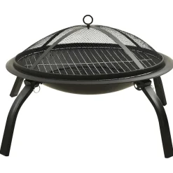 vidaXL Brasero y barbacoa 2 en 1 con atizador acero 56x56x49 cm Negro Discount