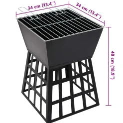 vidaXL Brasero y barbacoa 2 en 1 de acero 34x34x48 cm Clearance