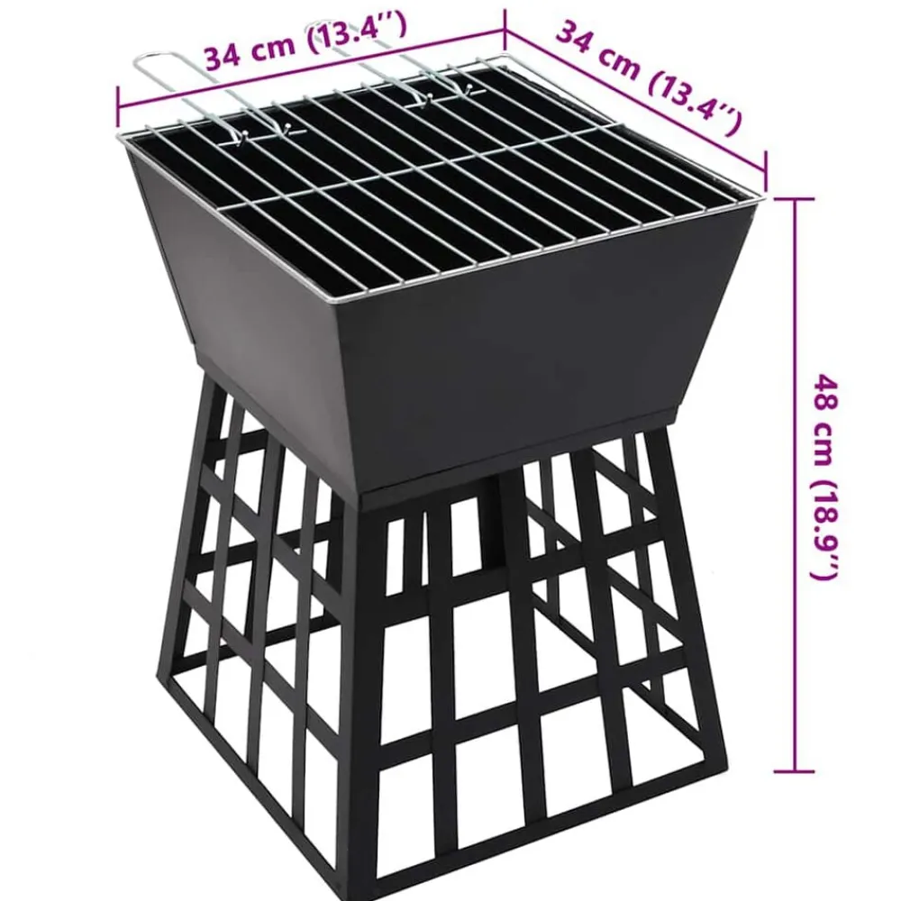 vidaXL Brasero y barbacoa 2 en 1 de acero 34x34x48 cm Clearance