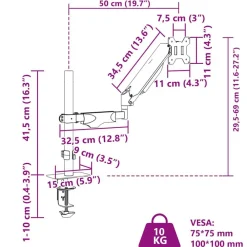 vidaXL Brazo de monitor único pantalla máxima 27'' resorte de gas 10kg Hot