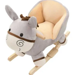 vidaXL Burro balancín de peluche con respaldo gris 60x32x55 cm Sale