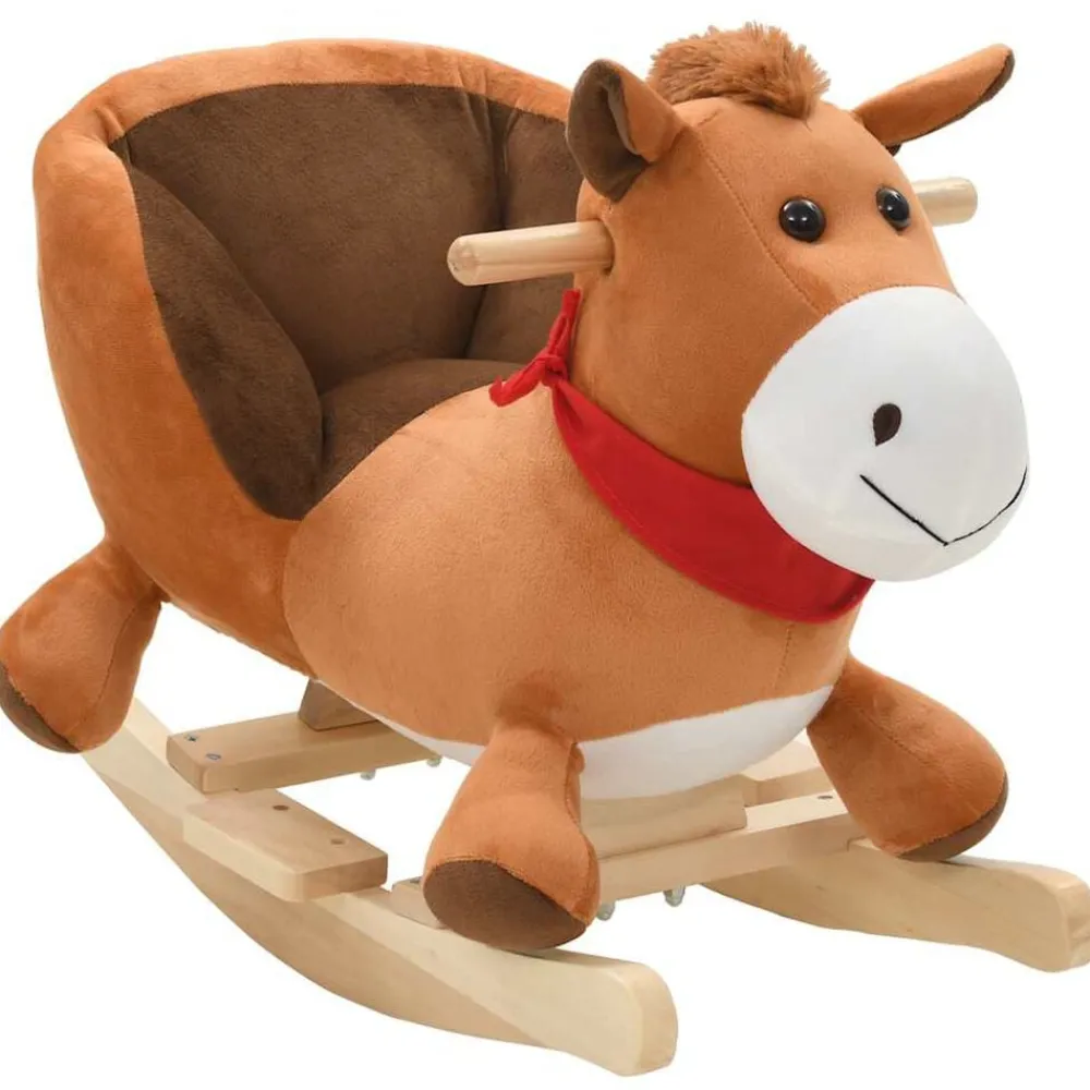 vidaXL Caballo balancín de peluche con respaldo marrón 60x32x50 cm Sale